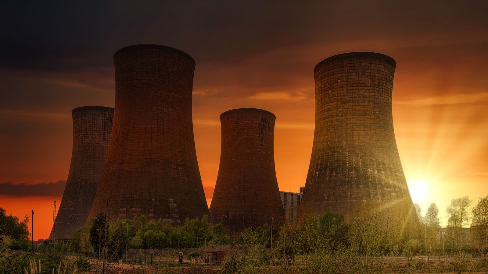 Cooling towers at sunset